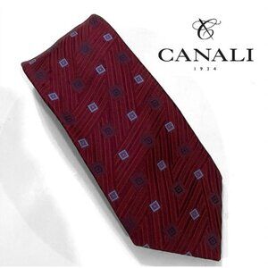 Canali Silk Tie Burgundy Made in Italy Geometric Pattern Classic Width